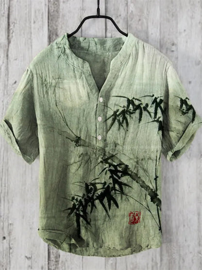 Cross Border Graphic Block Button Stand Collar Short Sleeve Shirt