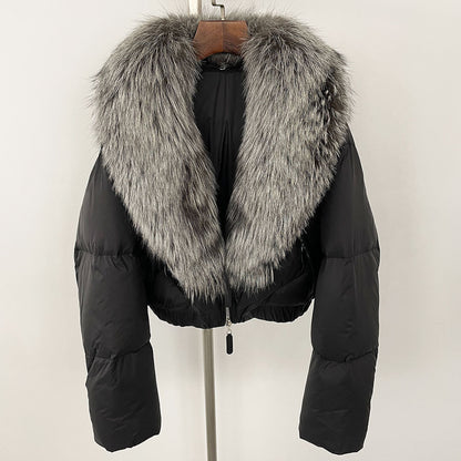 Fox Fur Collar Thick Short Down Jacket Coat