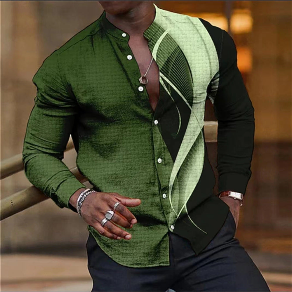 Printed Single-breasted Long Sleeve Shirt For Men