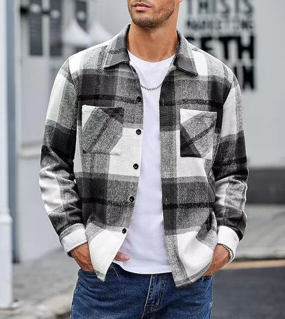 Men's High-end Thermal Plaid Padded Shirt Coat