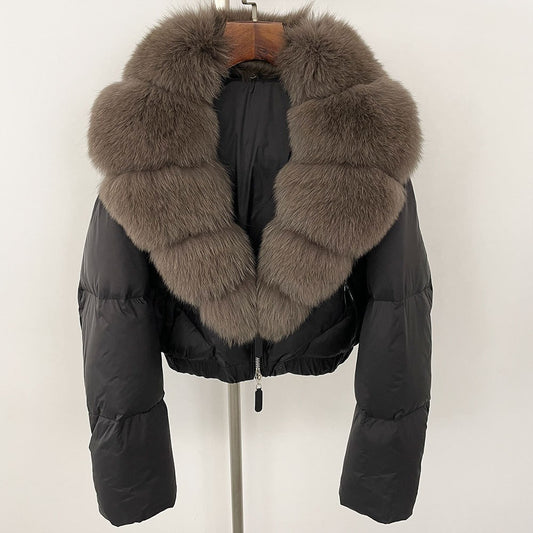 Fox Fur Collar Thick Short Down Jacket Coat