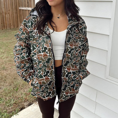 Camouflage Long Sleeve Zipper Rain Jacket Women