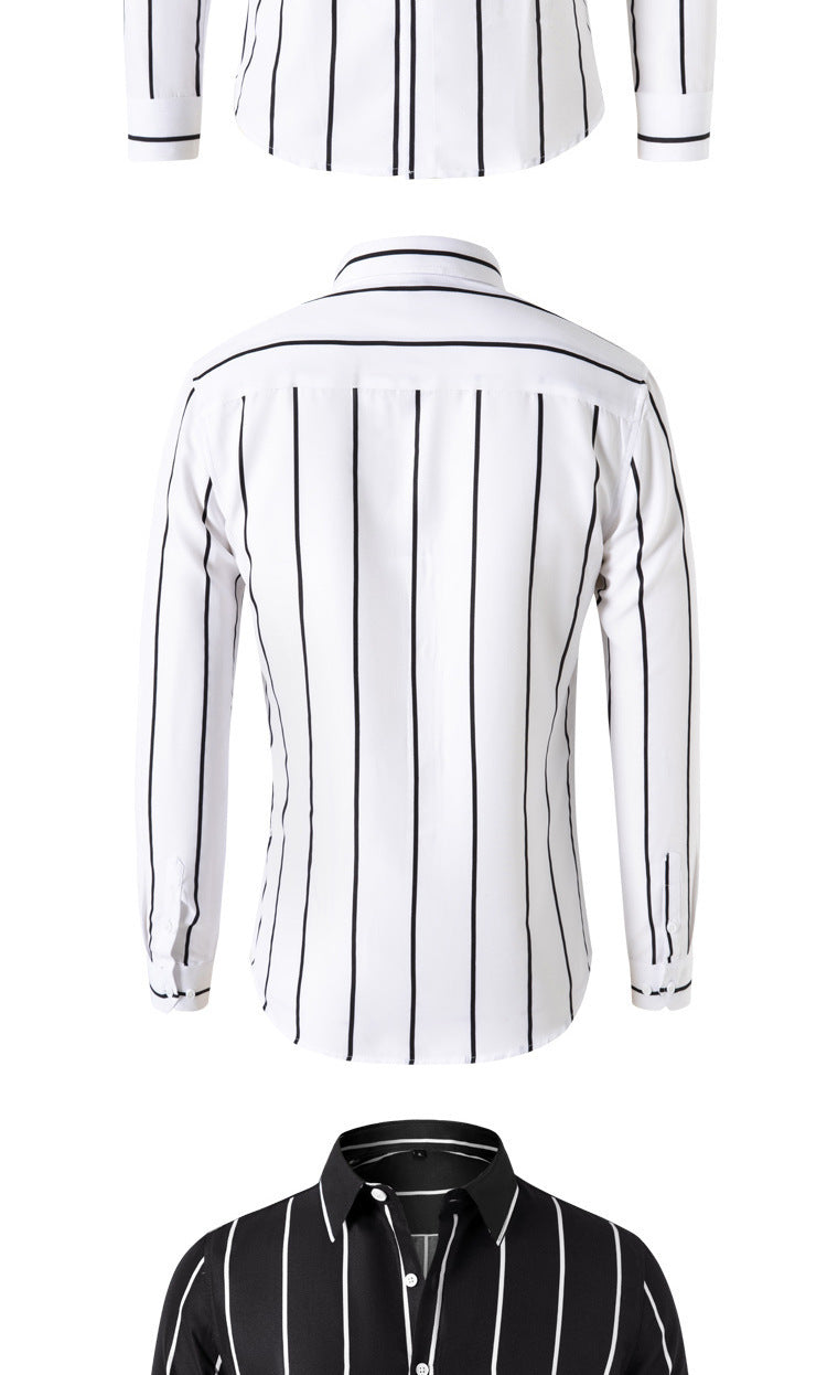 Striped Men's Fashion Long Sleeve Handsome Casual Shirt