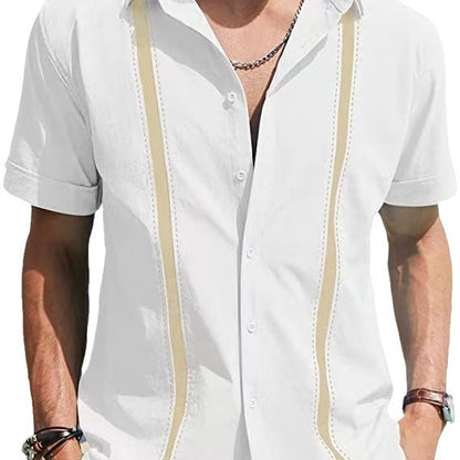 Men's Lapel Color Matching Short Sleeve Shirt