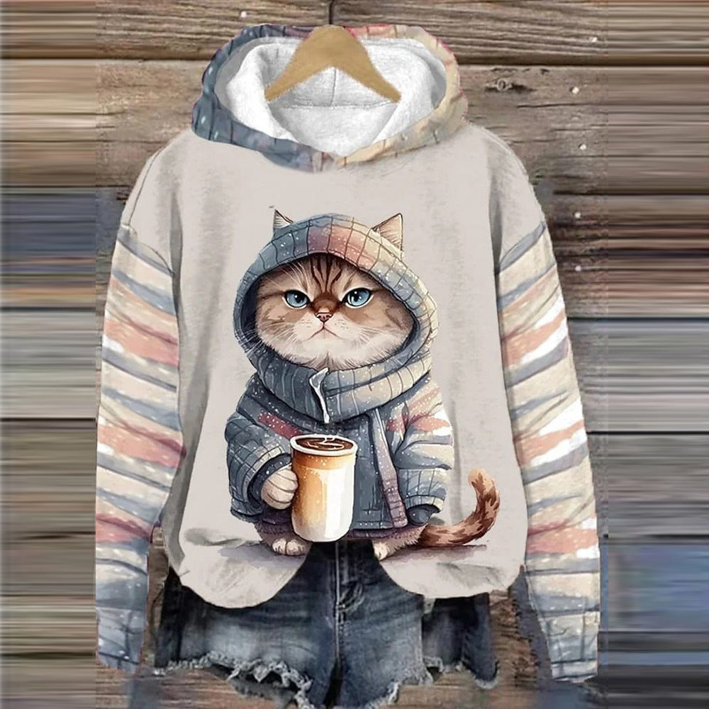 3D Printed Cat Pattern Sportswear Casual Hoodie Long Sleeve Top