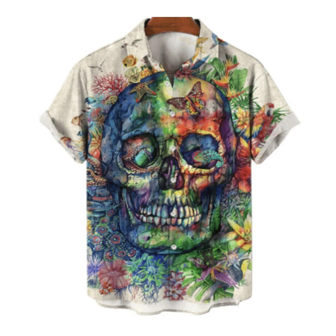 Retro Skull Head 3D Digital Printing Leisure Loose Shirt