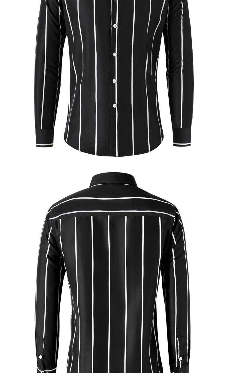 Striped Men's Fashion Long Sleeve Handsome Casual Shirt