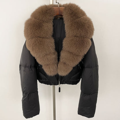 Fox Fur Collar Thick Short Down Jacket Coat