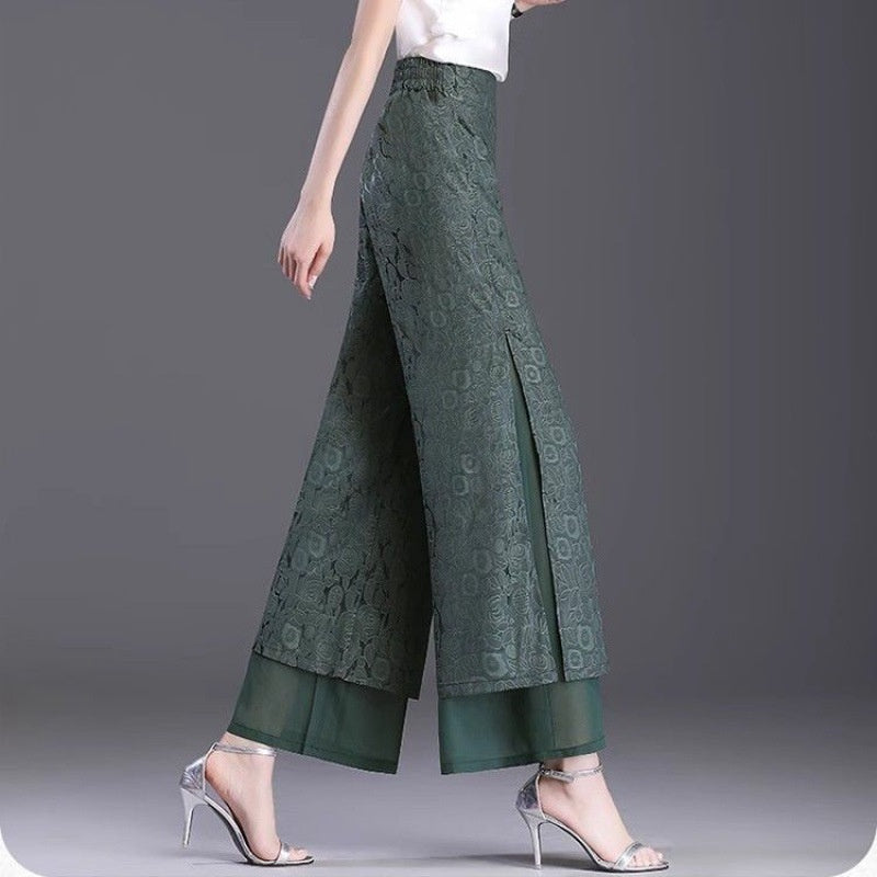 Chinese Style Split Pants Thin High Waist Loose