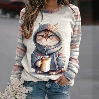 3D Printed Cat Pattern Sportswear Casual Hoodie Long Sleeve Top