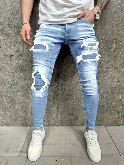 European And American Fashion Worn-out Patch Men's Jeans