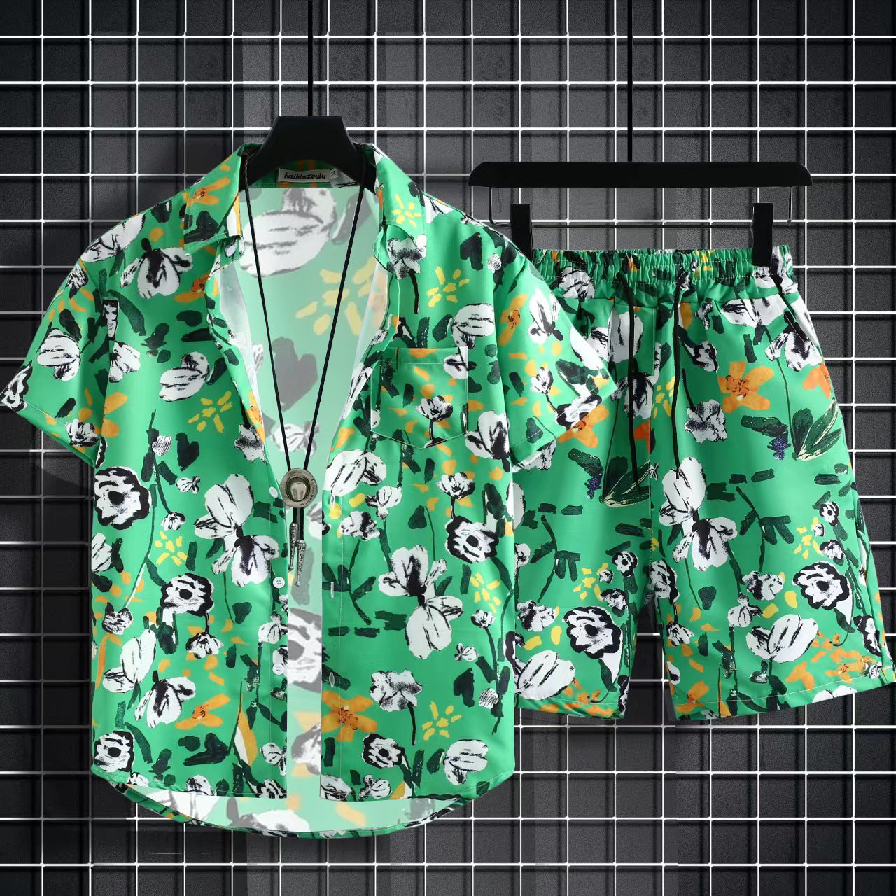 All-match Quick-drying Hainan Island Retro Hong Kong Style Ice Silk Printed Shirt