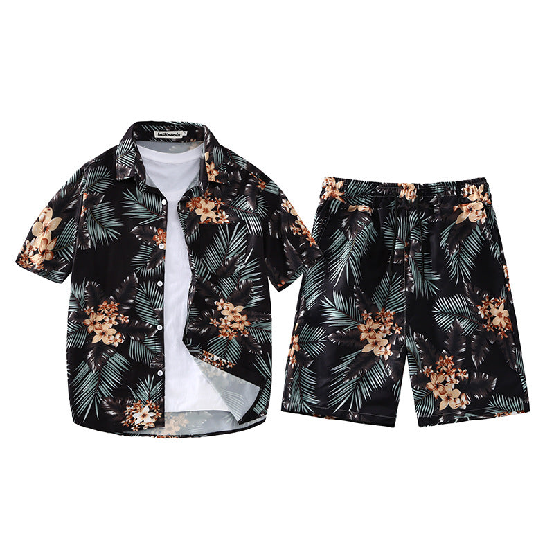 All-match Quick-drying Hainan Island Retro Hong Kong Style Ice Silk Printed Shirt