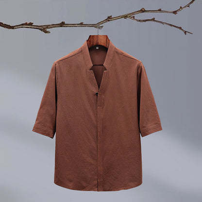 Men's New Crepe Half-sleeved Stand-up Collar Shirt