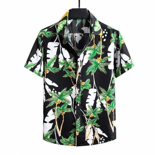 Summer New Men's Short-sleeved Shirt Plus Size Printed