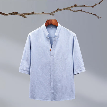 Men's New Crepe Half-sleeved Stand-up Collar Shirt