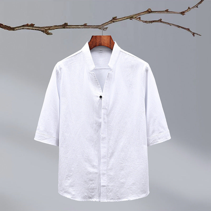 Men's New Crepe Half-sleeved Stand-up Collar Shirt