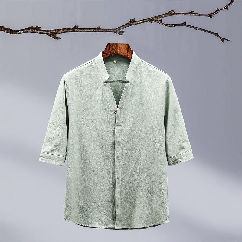 Men's New Crepe Half-sleeved Stand-up Collar Shirt