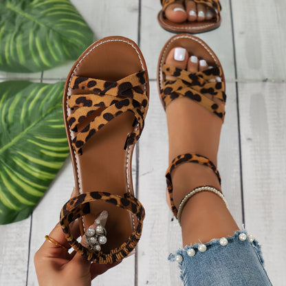 Leopard Print Sandals Women's Fashion Flat Non-slip