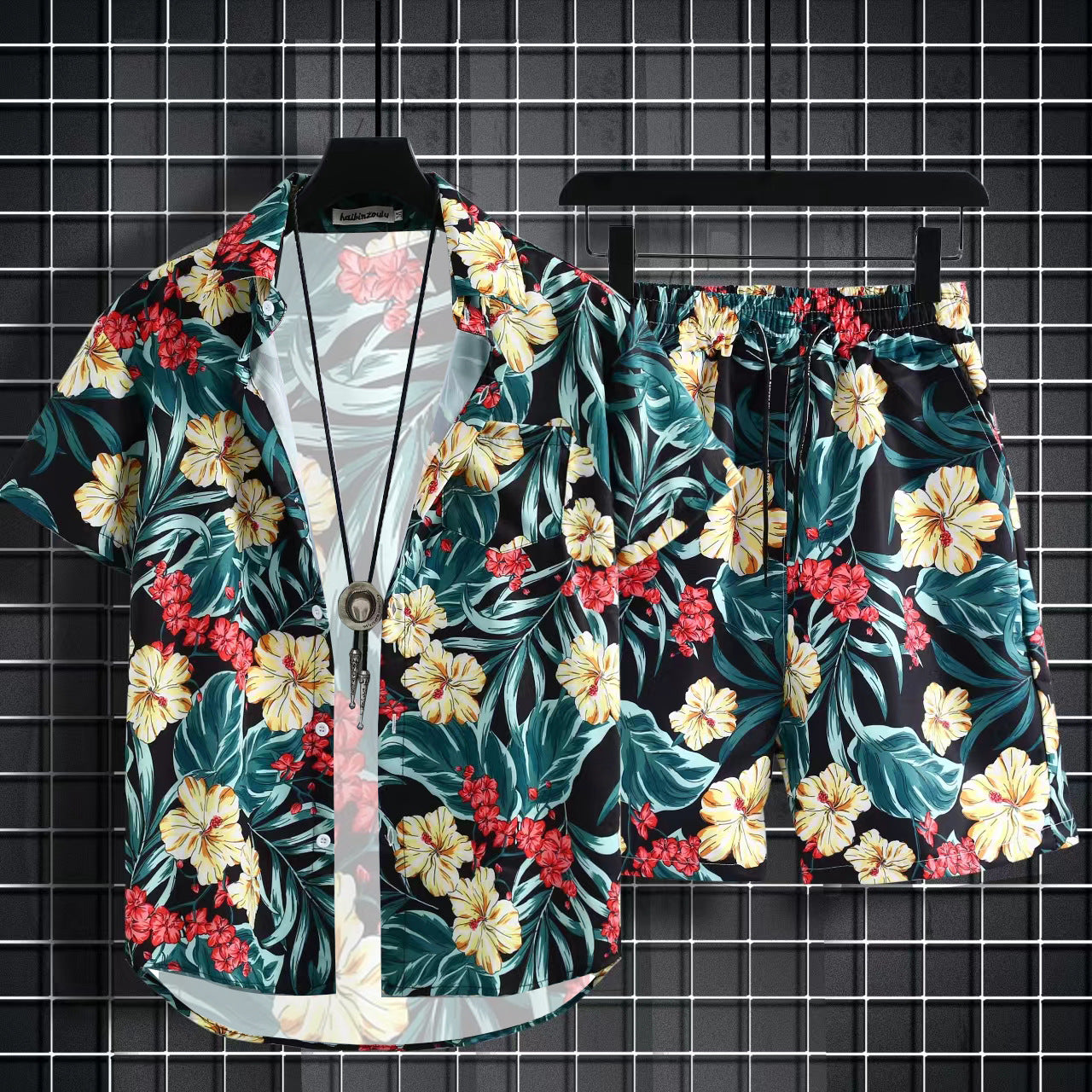 All-match Quick-drying Hainan Island Retro Hong Kong Style Ice Silk Printed Shirt