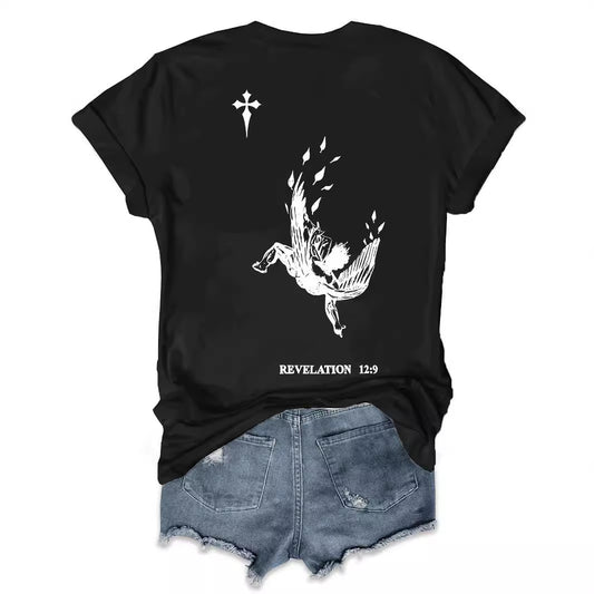 Men's Round Neck Angel Print Short Sleeve T-shirt