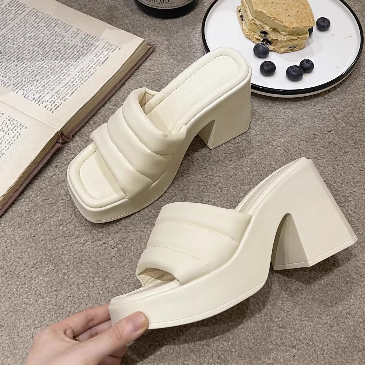 High Heel Slippers Women's Outdoor Sandals Chunky Heel Slippers