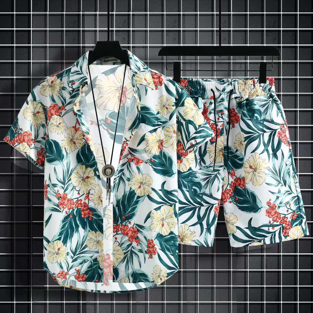 All-match Quick-drying Hainan Island Retro Hong Kong Style Ice Silk Printed Shirt