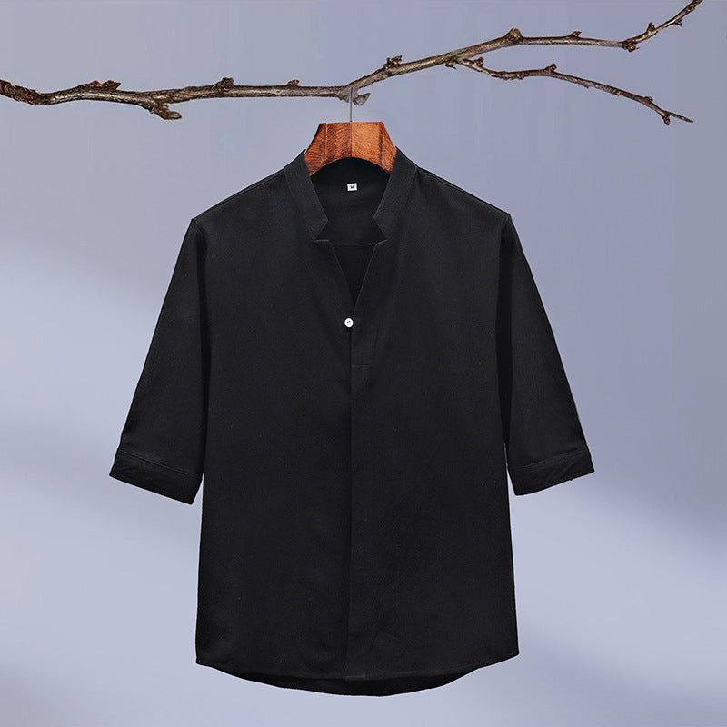 Men's New Crepe Half-sleeved Stand-up Collar Shirt