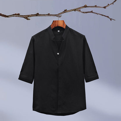 Men's New Crepe Half-sleeved Stand-up Collar Shirt