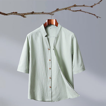 Men's New Crepe Half-sleeved Stand-up Collar Shirt