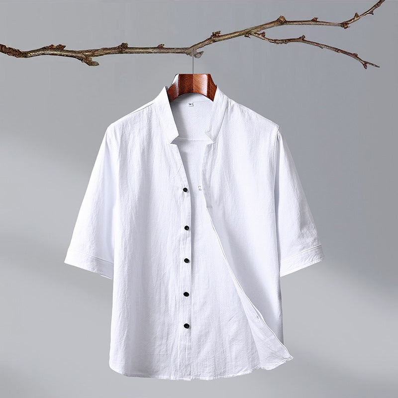 Men's New Crepe Half-sleeved Stand-up Collar Shirt