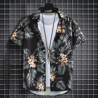 All-match Quick-drying Hainan Island Retro Hong Kong Style Ice Silk Printed Shirt