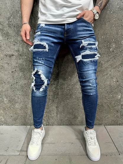 European And American Fashion Worn-out Patch Men's Jeans