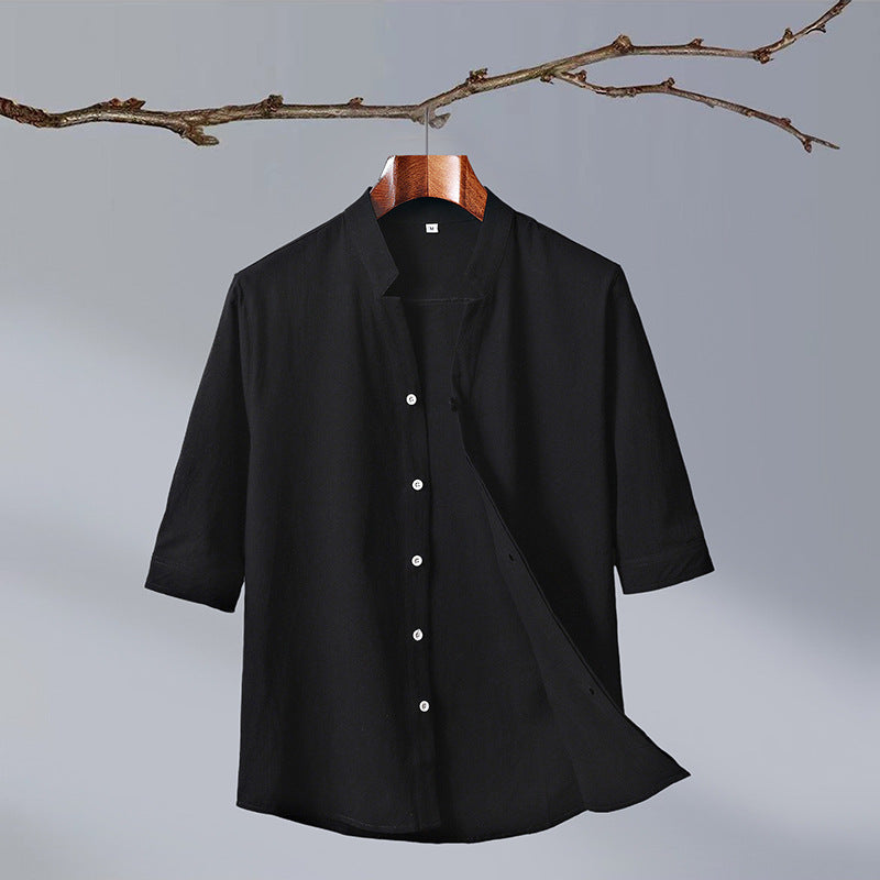 Men's New Crepe Half-sleeved Stand-up Collar Shirt