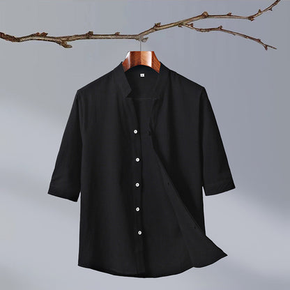 Men's New Crepe Half-sleeved Stand-up Collar Shirt