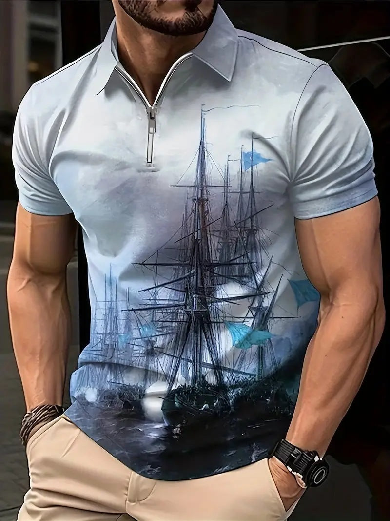 Men's Print Breathable Fashion Polo Shirt Top