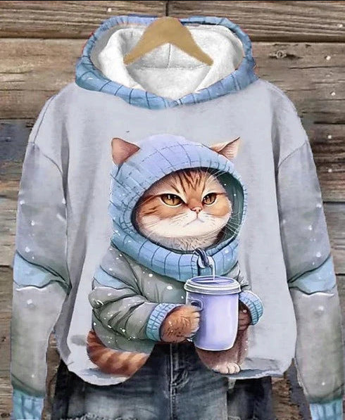 3D Printed Cat Pattern Sportswear Casual Hoodie Long Sleeve Top