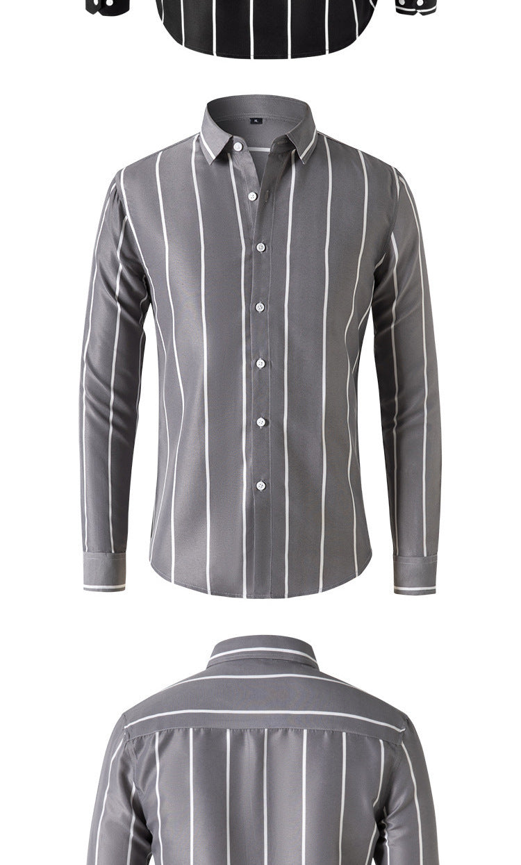 Striped Men's Fashion Long Sleeve Handsome Casual Shirt