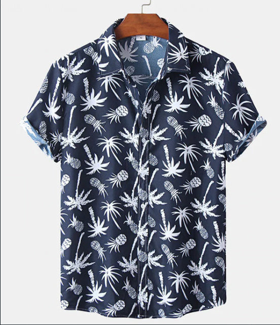 Summer New Men's Short-sleeved Shirt Plus Size Printed