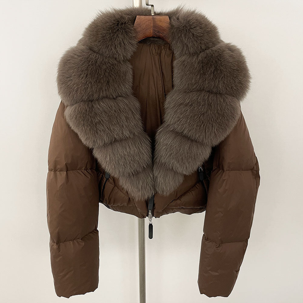 Fox Fur Collar Thick Short Down Jacket Coat